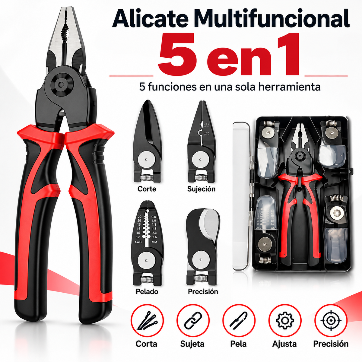 Alicate Multifuncional 5 en 1 – Corte, Agarre y Precisión